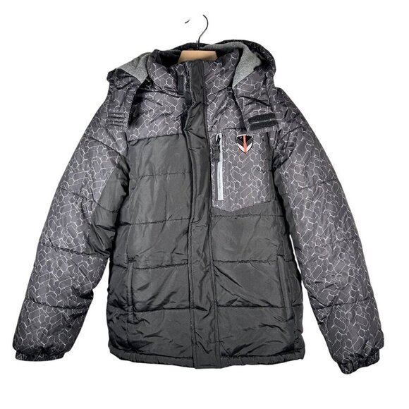 London Fog Boy’s Hooded Puffer Jacket Youth Large 14-16 Winter Coat Black Gray